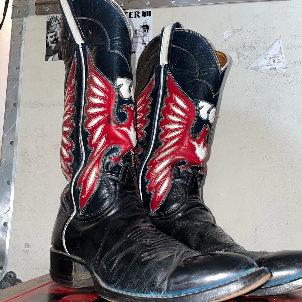Vintage black and red flying Phoenix cowboy boots